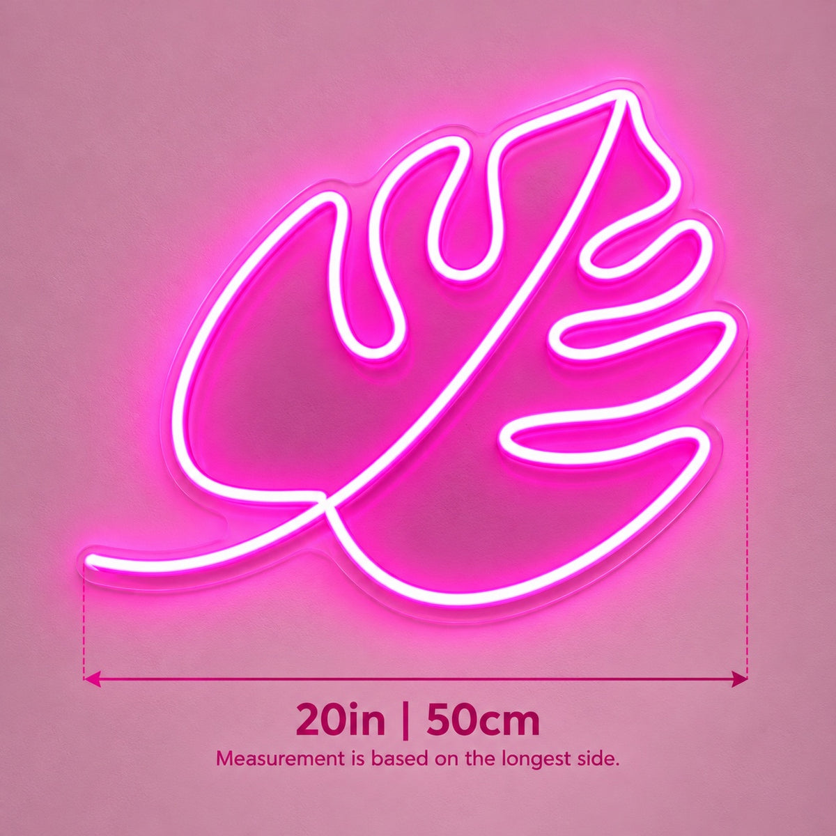 Split Tropical Leaf LED Neon Sign - size guide