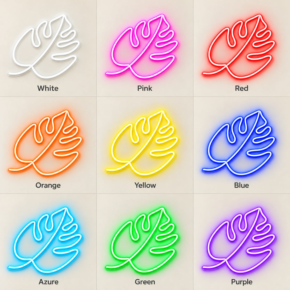 Split Tropical Leaf LED Neon Sign - nine-color grid