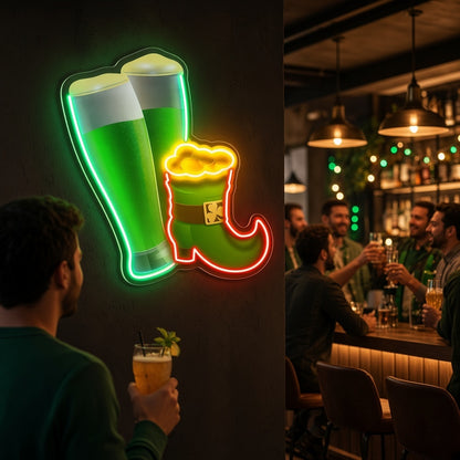 St Patrick's Beer & Leprechaun Boot LED Neon Sign - lifestyle view