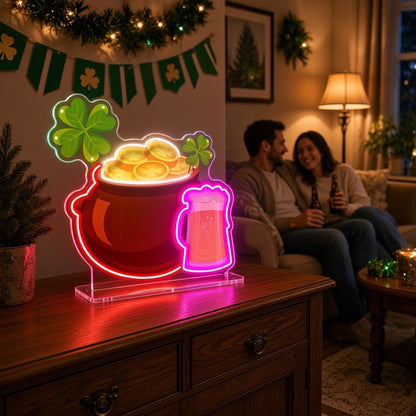 St Patrick's Pot Of & Beer Mug LED Neon Sign - lifestyle view