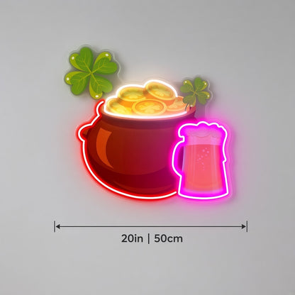 St Patrick's Pot Of & Beer Mug LED Neon Sign - size guide