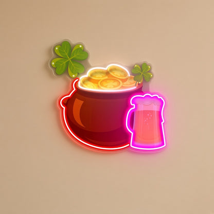 St Patrick's Pot Of & Beer Mug LED Neon Sign - natural light view