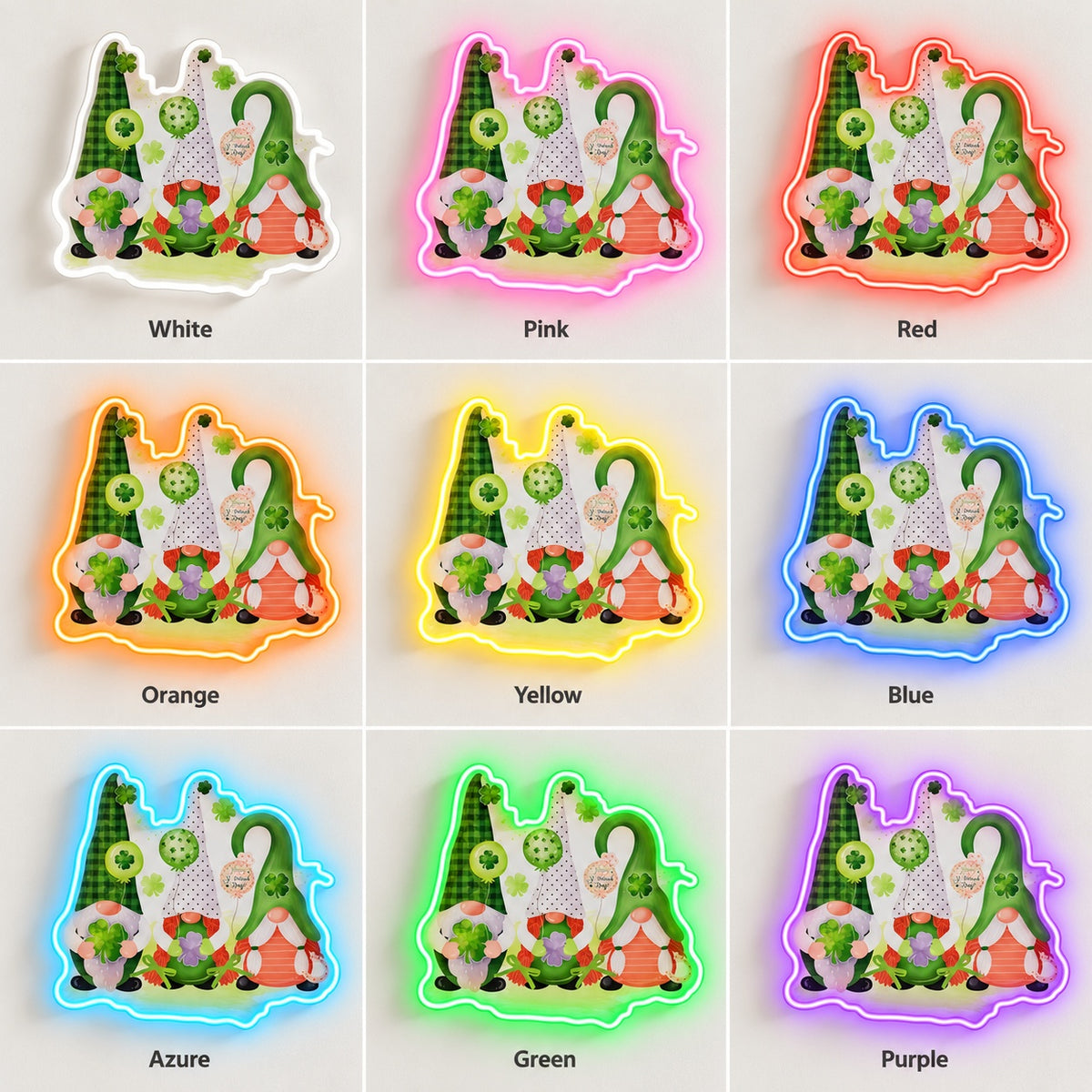St Patricks Day Gnomes LED Neon Sign - nine-color grid