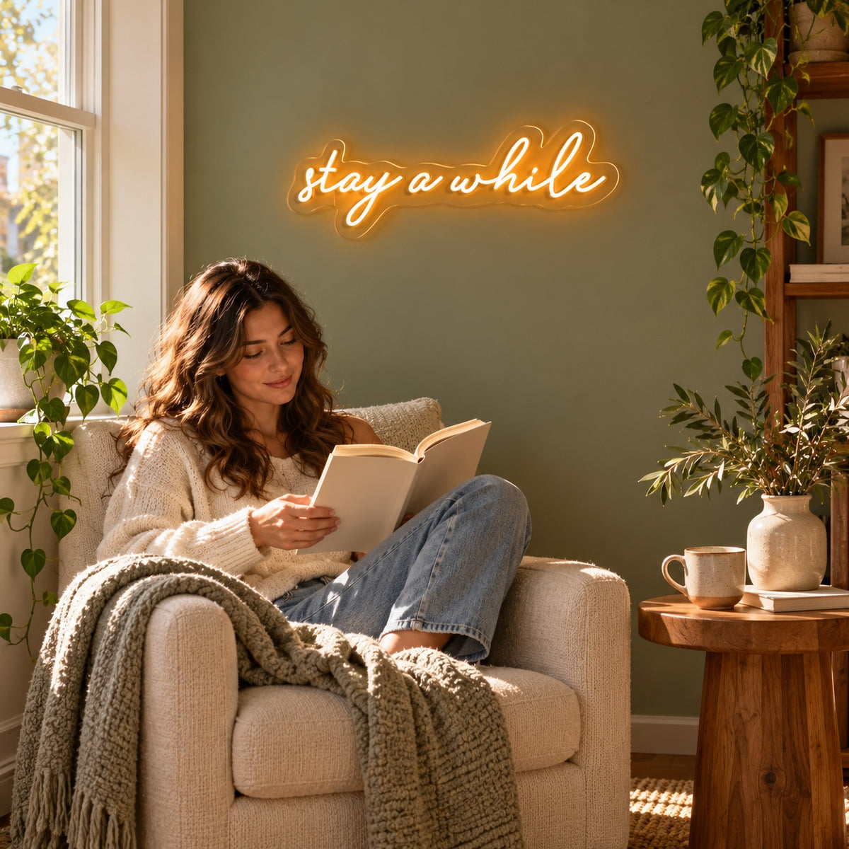 Stay A While LED Neon Sign - lifestyle view