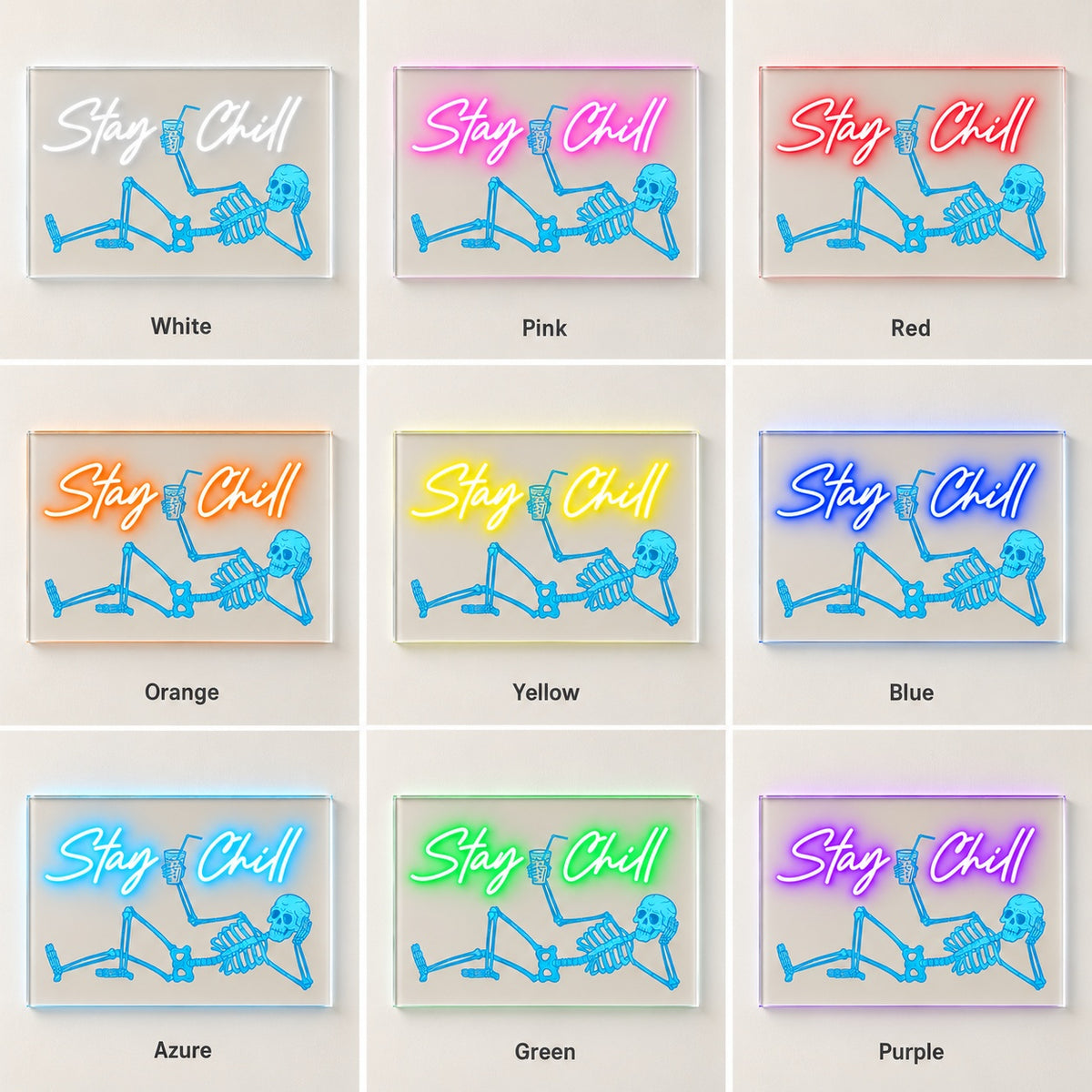 Stay Chill LED Neon Sign - nine-color grid