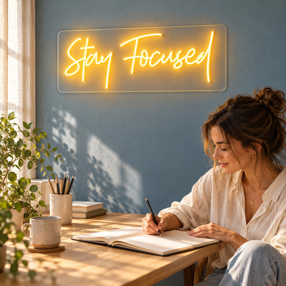 Stay Focused LED Neon Sign - lifestyle view