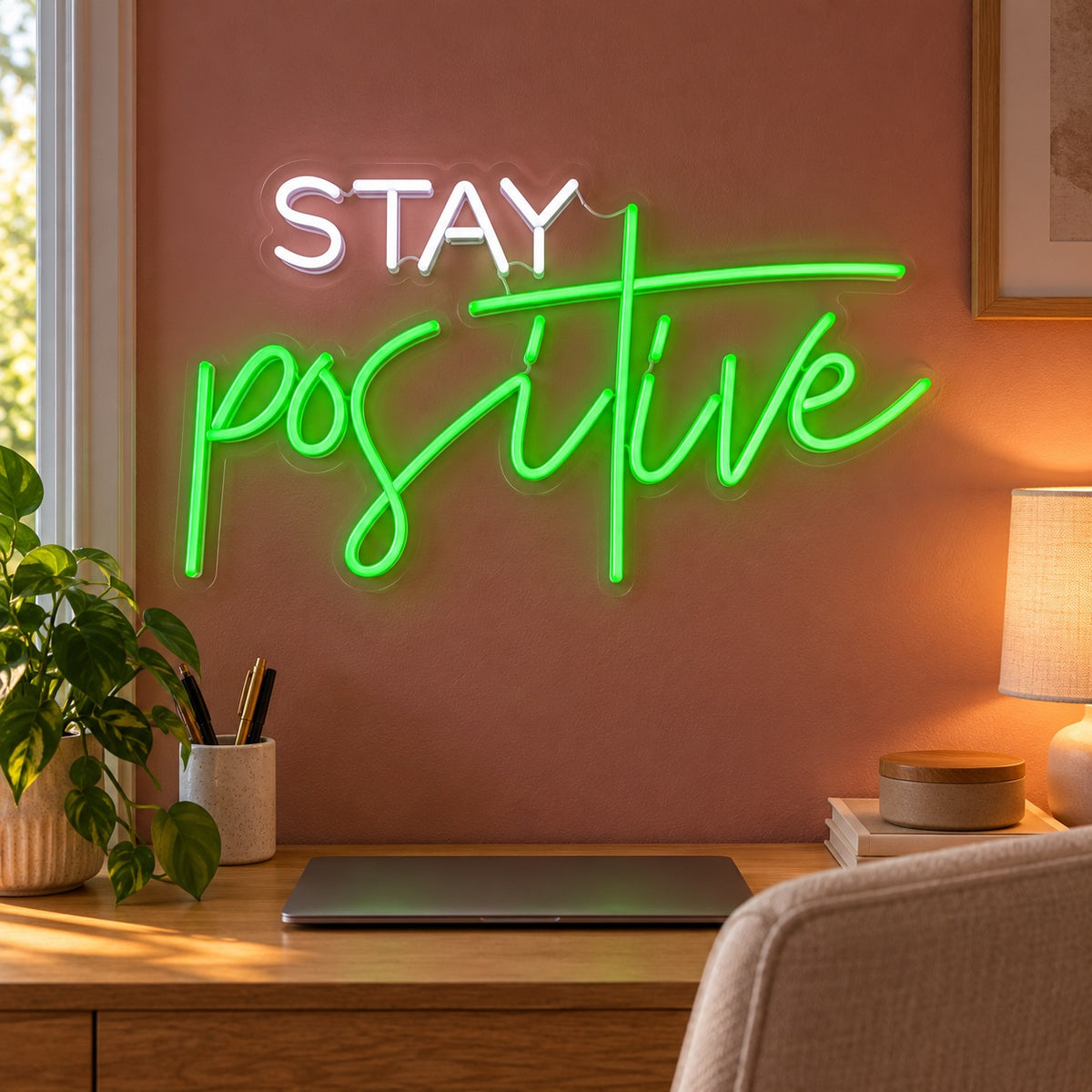 Stay Positive LED Neon Sign - advertising view