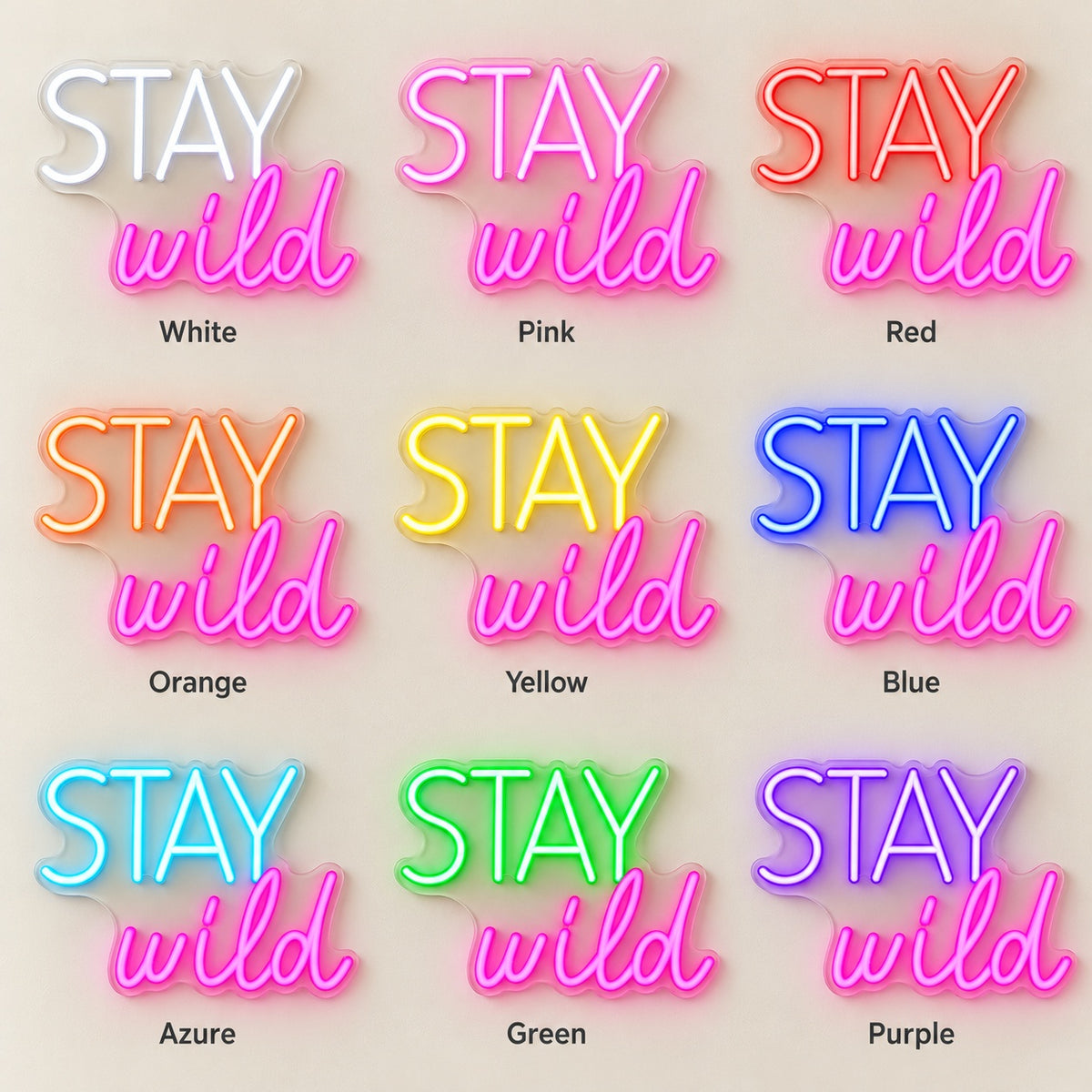 Stay Wild LED Neon Sign - nine-color grid