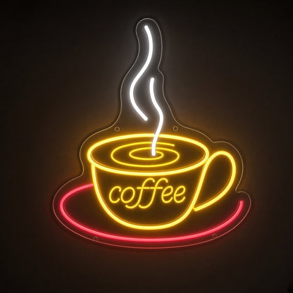 Steaming Coffee Cup and Saucer Multicolor Cafe Decor LED Neon Sign - product hero