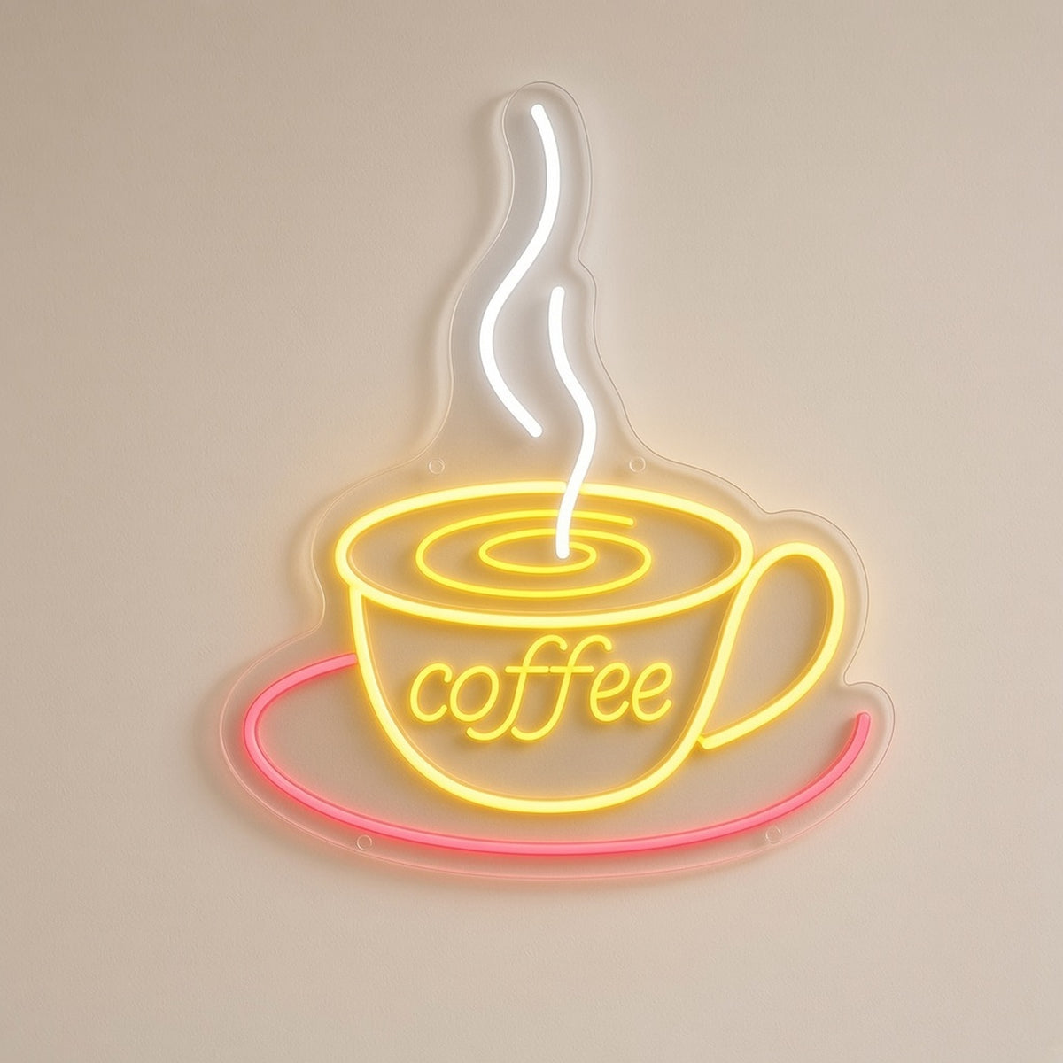Steaming Coffee Cup and Saucer Multicolor Cafe Decor LED Neon Sign - natural light view