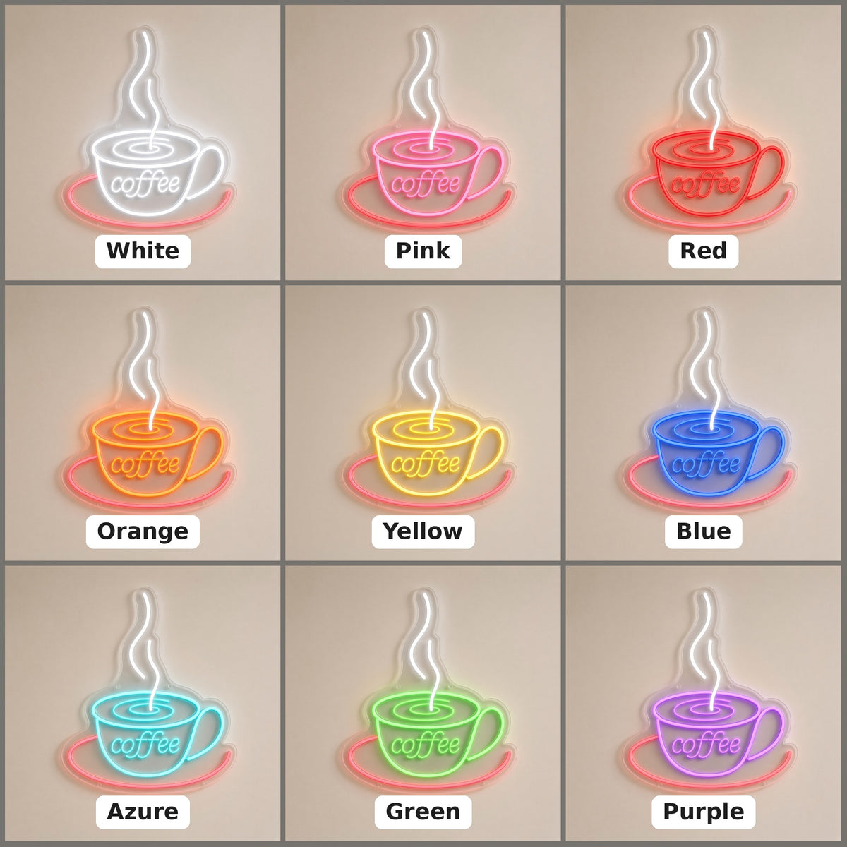 Steaming Coffee Cup and Saucer Multicolor Cafe Decor LED Neon Sign - nine-color grid