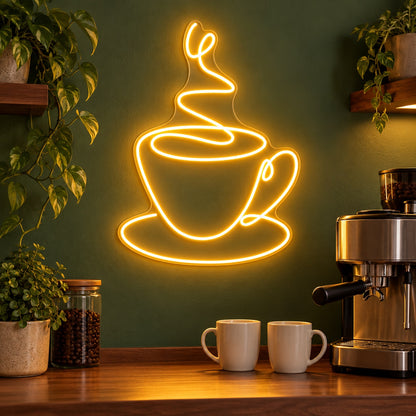 Steaming Coffee Cup LED Neon Sign - advertising view