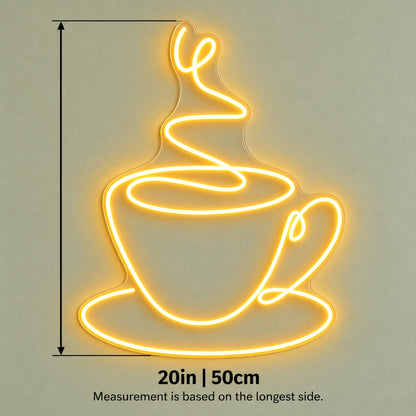 Steaming Coffee Cup LED Neon Sign - size guide