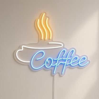 Steaming Coffee Cup Rim for Coffee Bar LED Neon Sign - natural light view