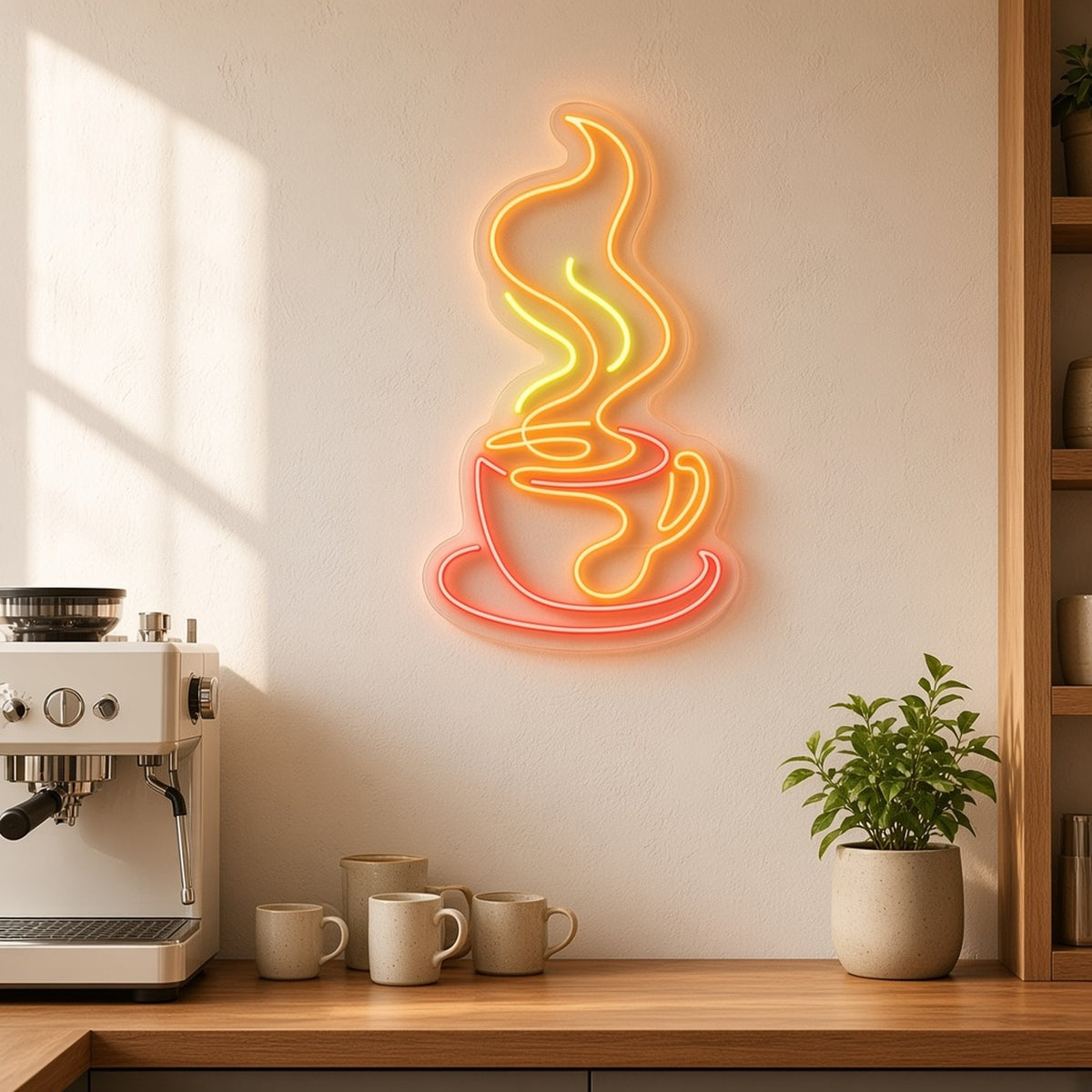 Steaming Coffee Cup Cafe Kitchen Wall Decor LED Neon Sign - advertising view