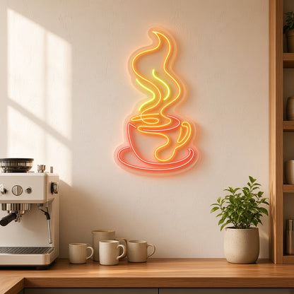 Steaming Coffee Cup Cafe Kitchen Wall Decor LED Neon Sign - advertising view