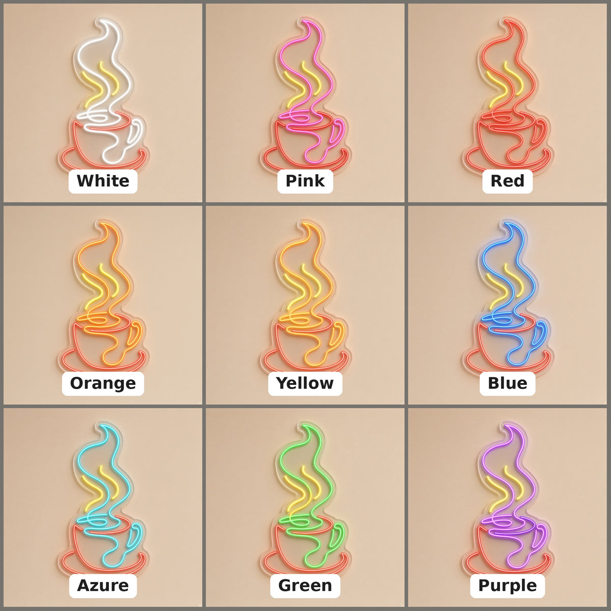 Steaming Coffee Cup Cafe Kitchen Wall Decor LED Neon Sign - nine-color grid
