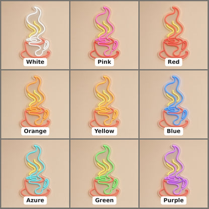 Steaming Coffee Cup Cafe Kitchen Wall Decor LED Neon Sign - nine-color grid