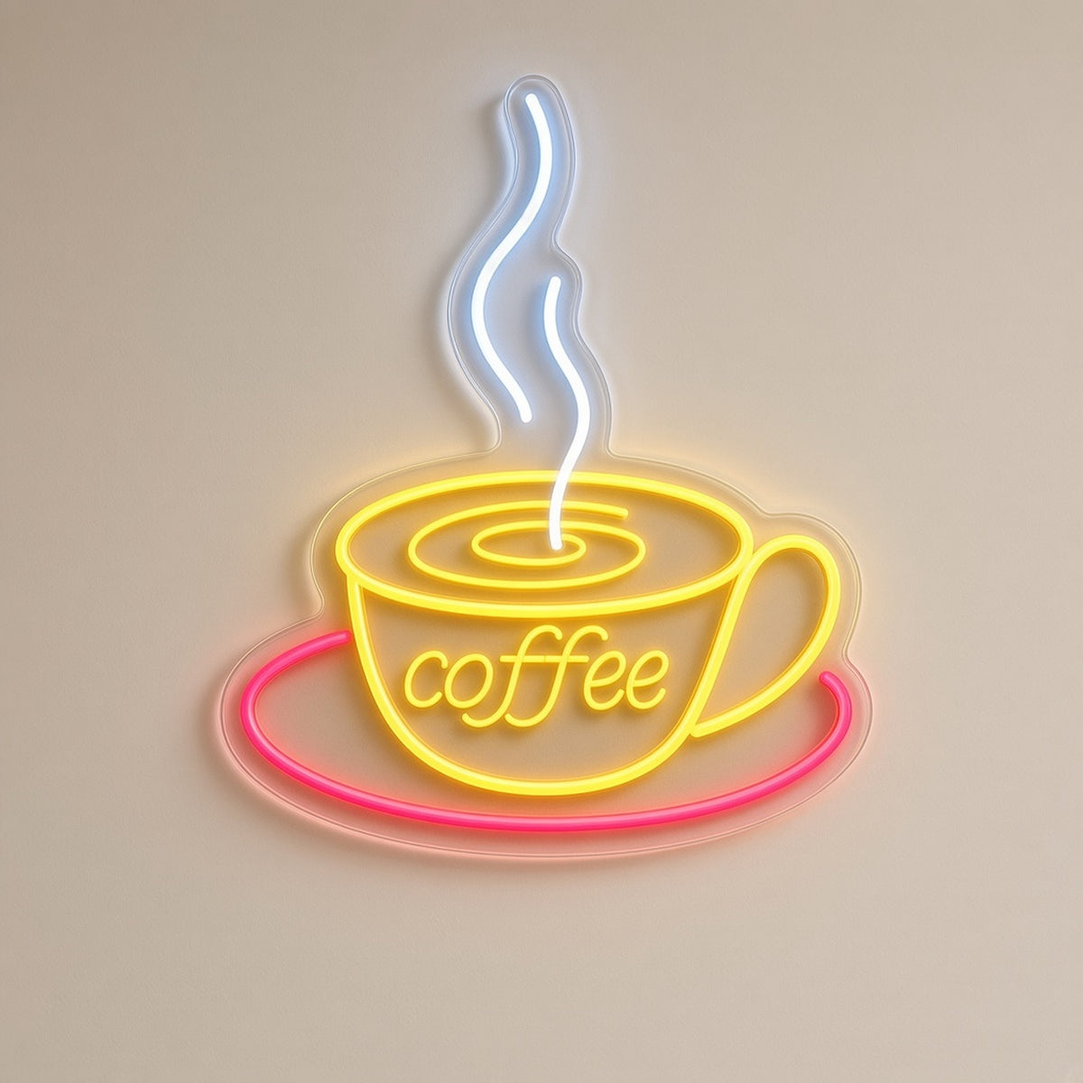 Steaming Coffee Cup Saucer for Cafe Kitchen Wall LED Neon Sign - natural light view