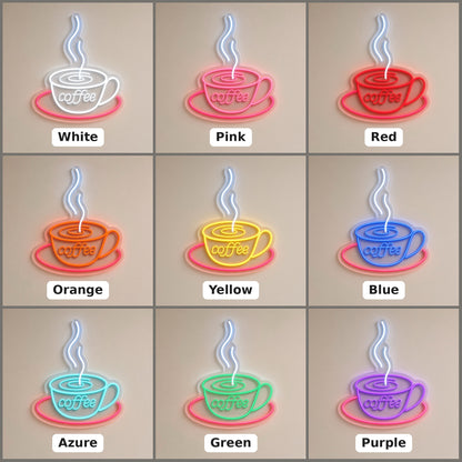 Steaming Coffee Cup Saucer for Cafe Kitchen Wall LED Neon Sign - nine-color grid