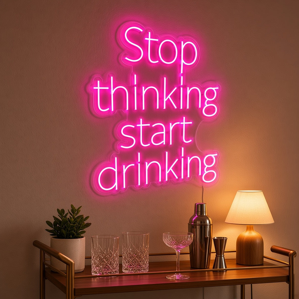 Stop Thinking Start Drinking LED Neon Sign - advertising view