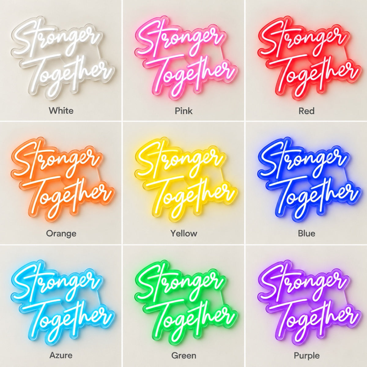Stronger Together LED Neon Sign - nine-color grid