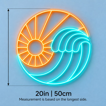 Sun Ocean Wave LED Neon Sign - size guide
