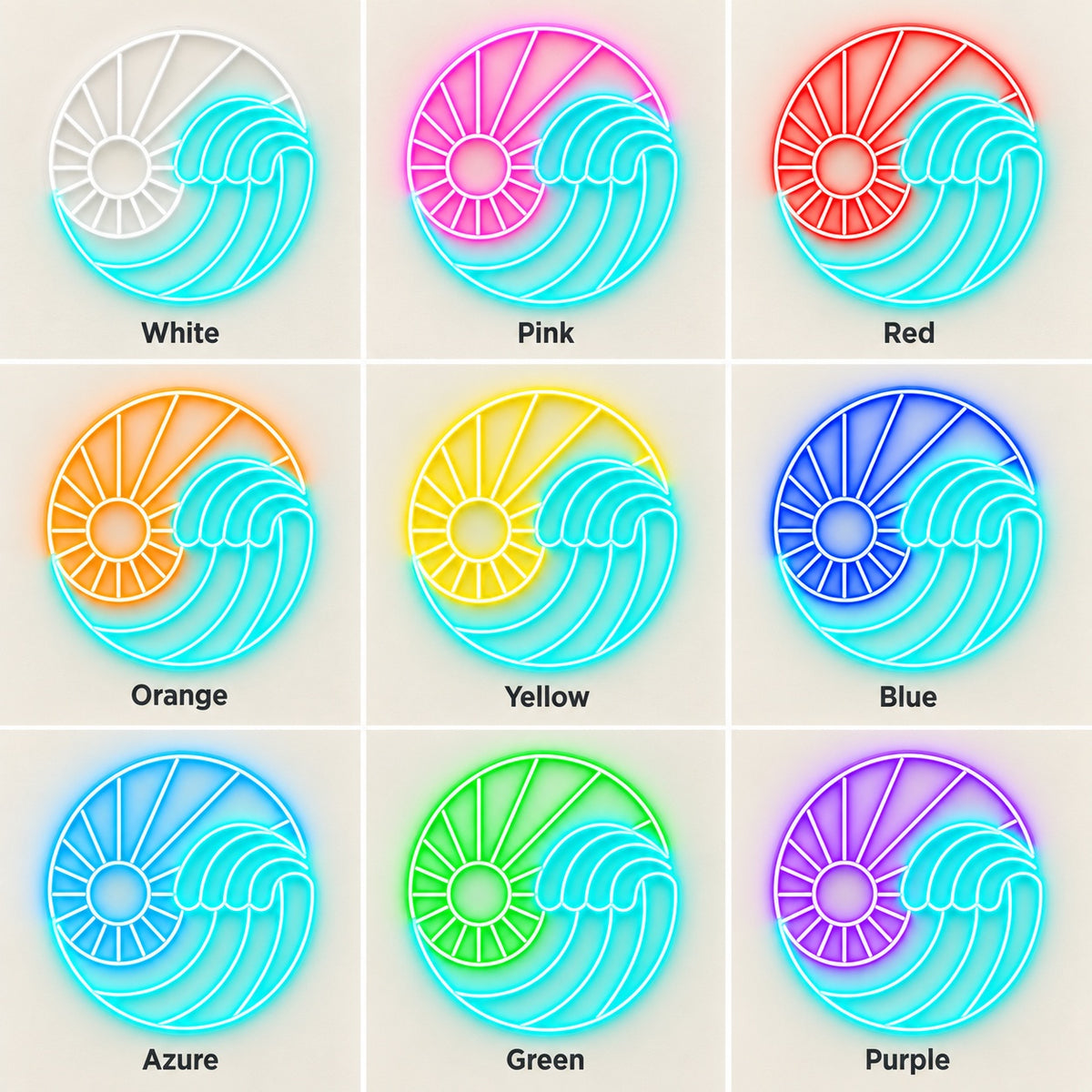 Sun Ocean Wave LED Neon Sign - nine-color grid