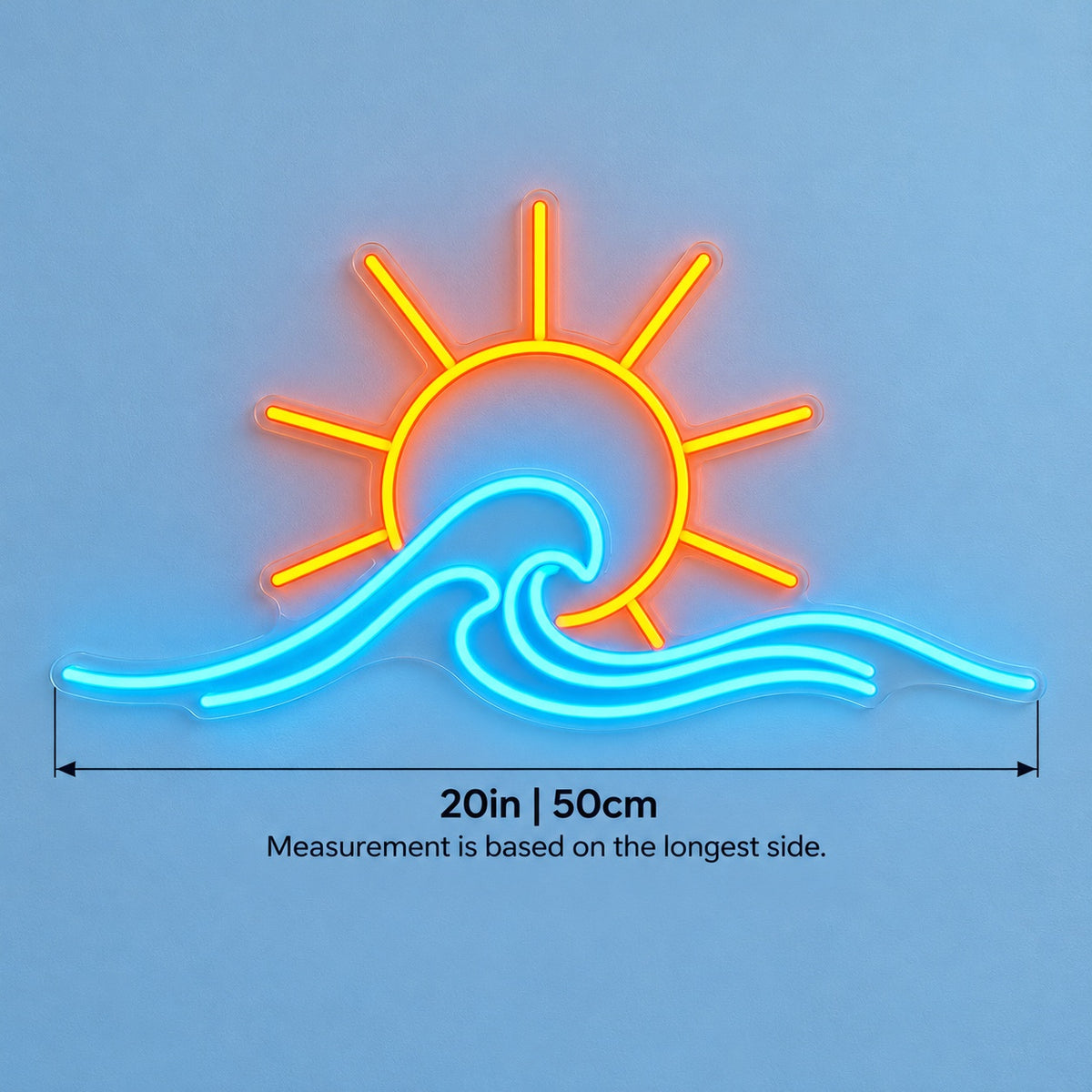 Sun Ocean Wave LED Neon Sign - size guide