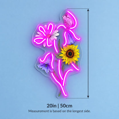 Sunflower Wildflower Bouquet LED Neon Sign - size guide