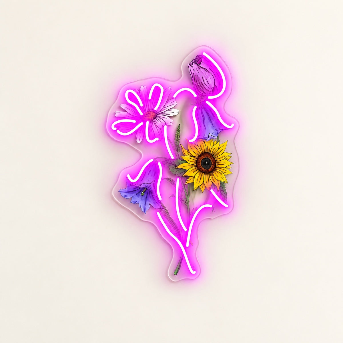 Sunflower Wildflower Bouquet LED Neon Sign - natural light view