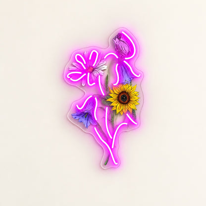 Sunflower Wildflower Bouquet LED Neon Sign - natural light view