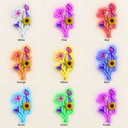 Sunflower Wildflower Bouquet LED Neon Sign - nine-color grid