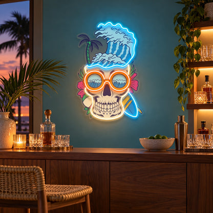 Surfing Skull Wave LED Neon Sign - advertising view