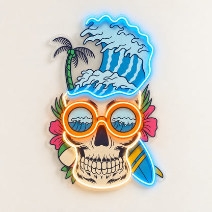 Surfing Skull Wave LED Neon Sign - natural light view