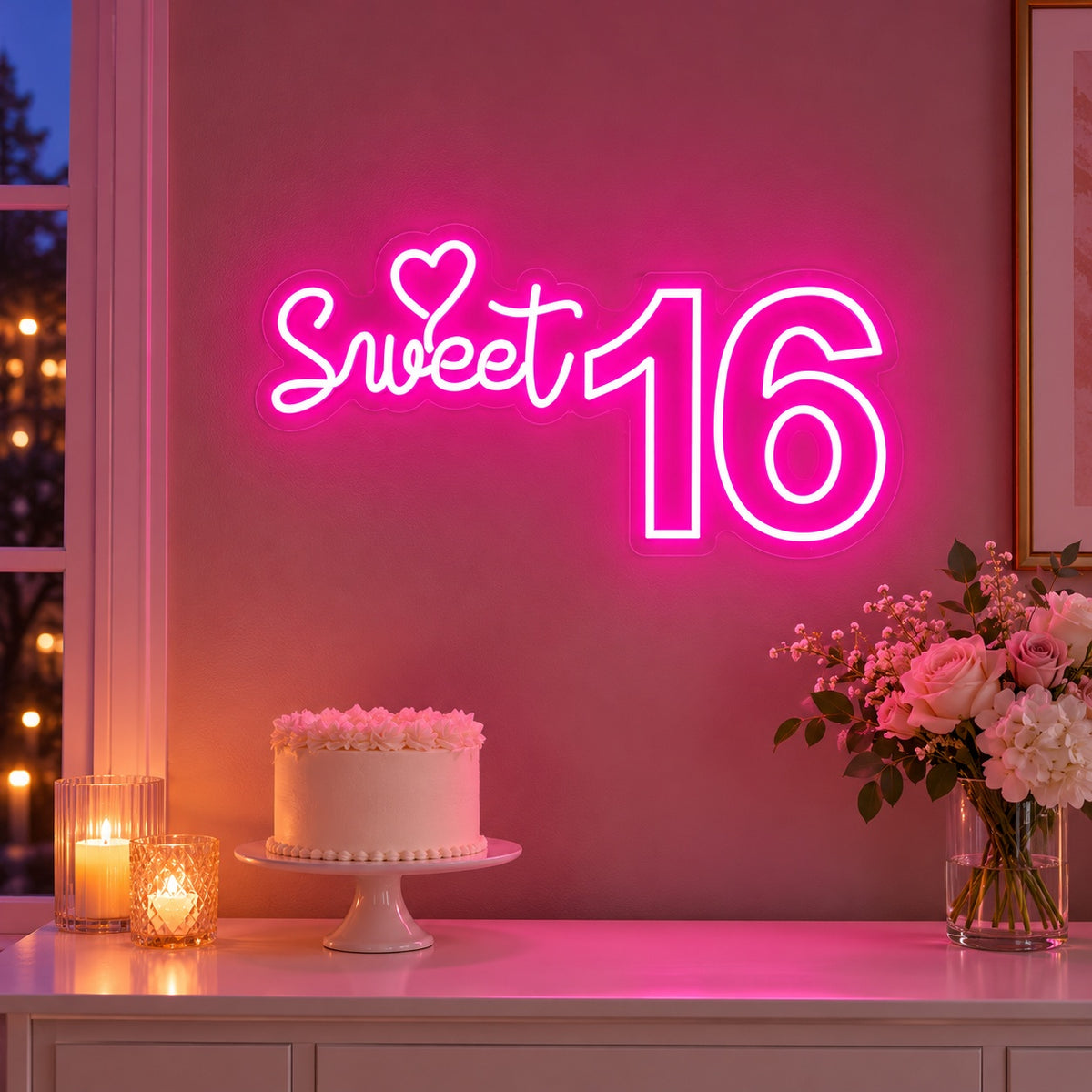 Sweet 16 Heart LED Neon Sign - advertising view