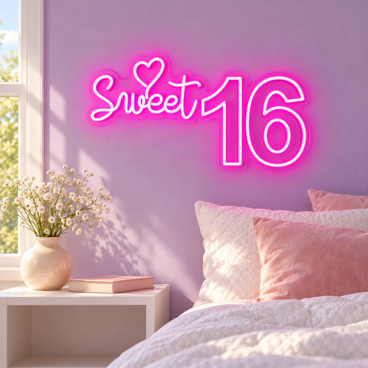 Sweet 16 Heart LED Neon Sign - lifestyle view