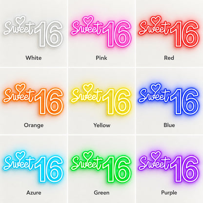 Sweet 16 Heart LED Neon Sign - nine-color grid