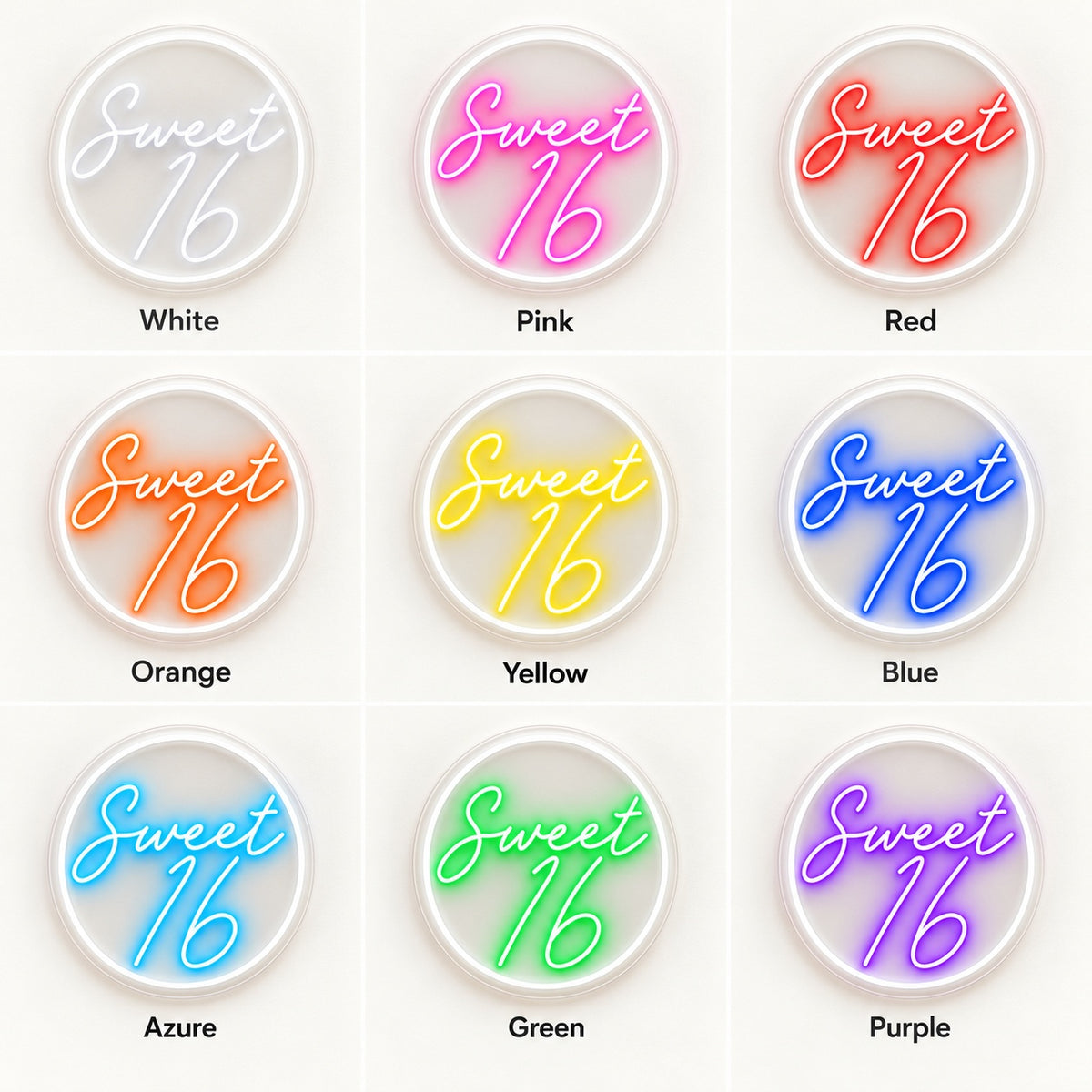 Sweet 16 LED Neon Sign - nine-color grid