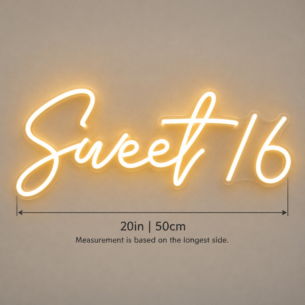 Sweet 16 LED Neon Sign - size guide