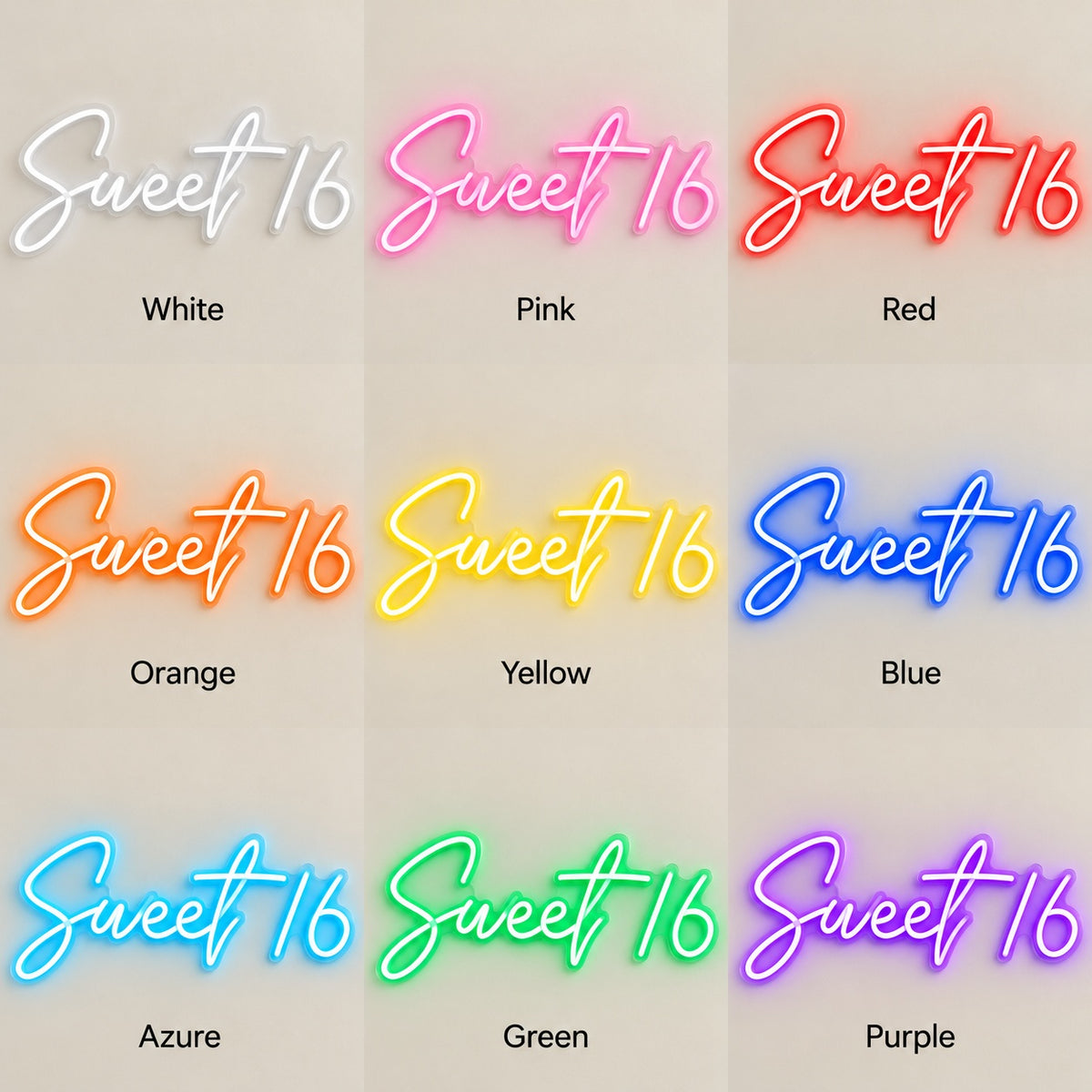 Sweet 16 LED Neon Sign - nine-color grid