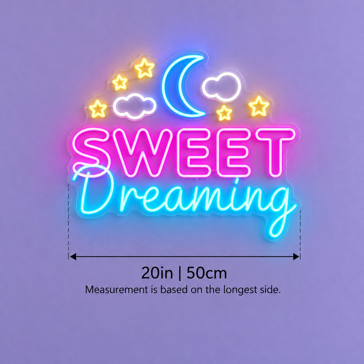 Sweet Dreaming LED Neon Sign - size guide