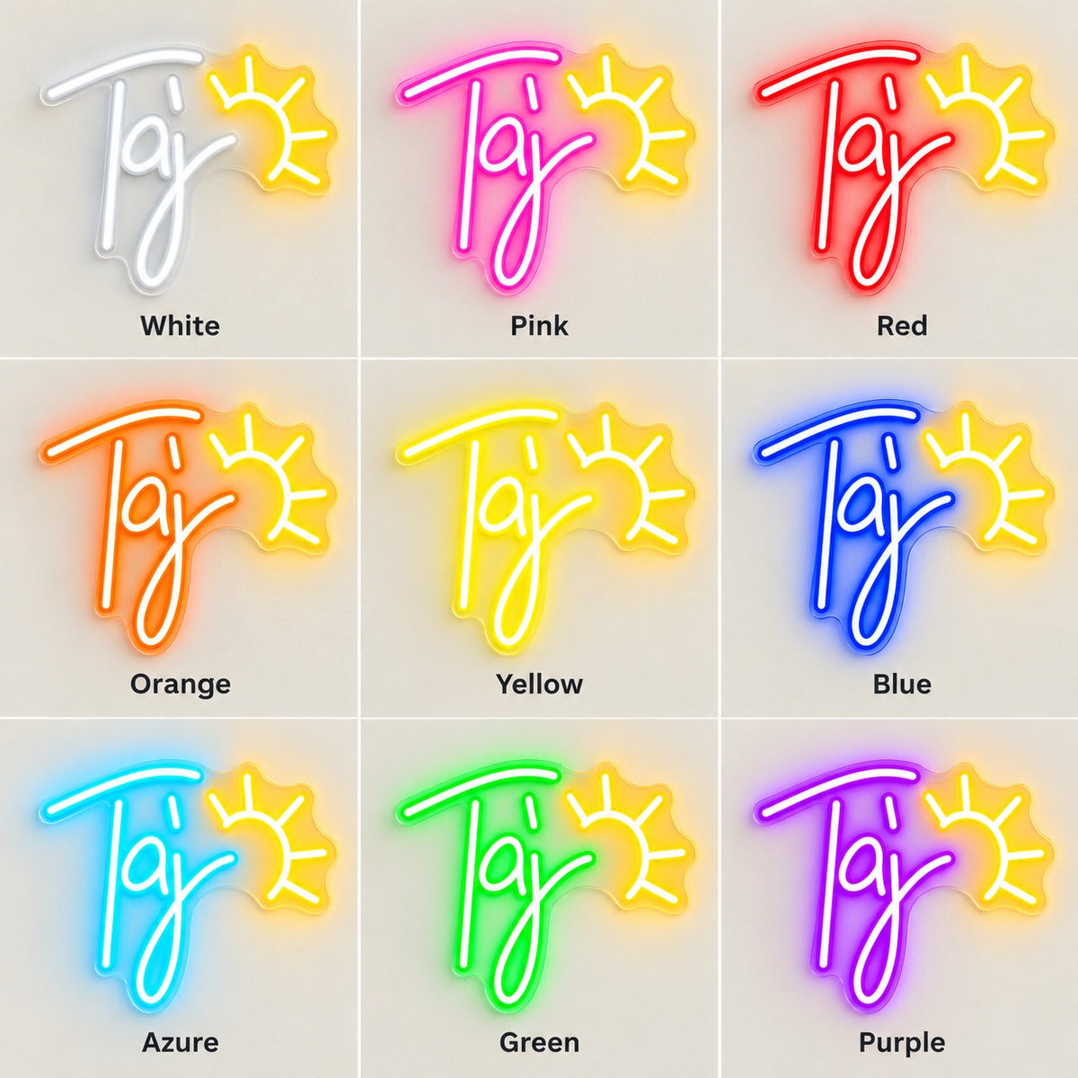 Taj Sun LED Neon Sign - nine-color grid