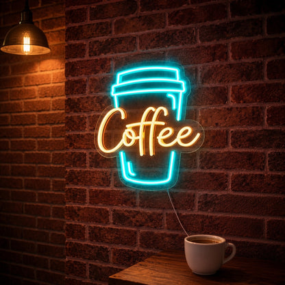 Takeaway Coffee Cup Cup Warm for Cafe Bar LED Neon Sign - advertising view