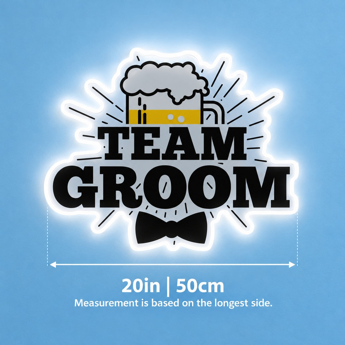 Team Groom LED Neon Sign - size guide