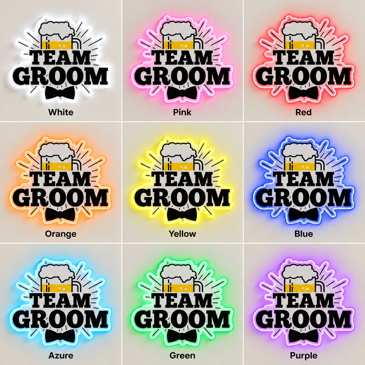 Team Groom LED Neon Sign - nine-color grid