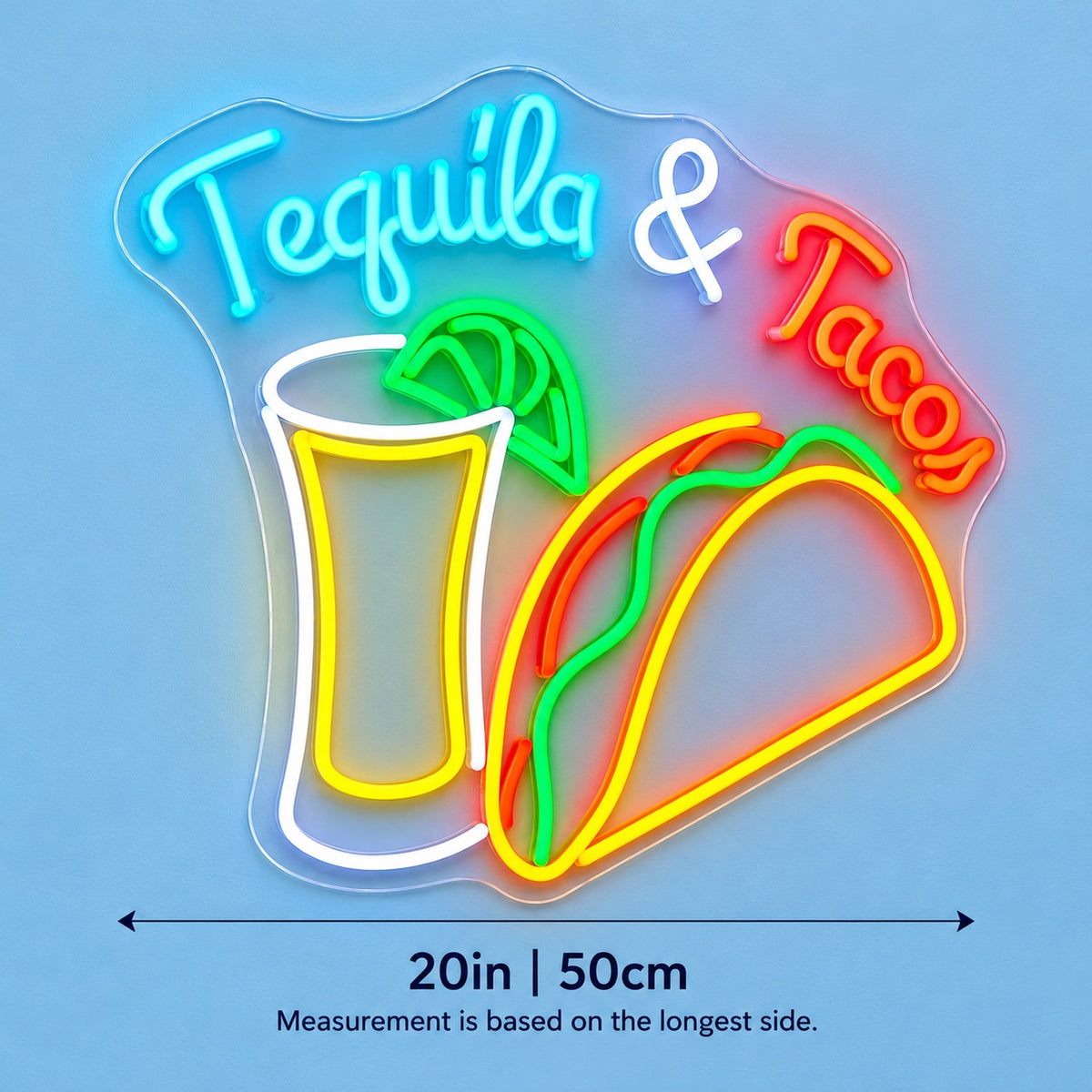 Tequila & Tacos LED Neon Sign - size guide