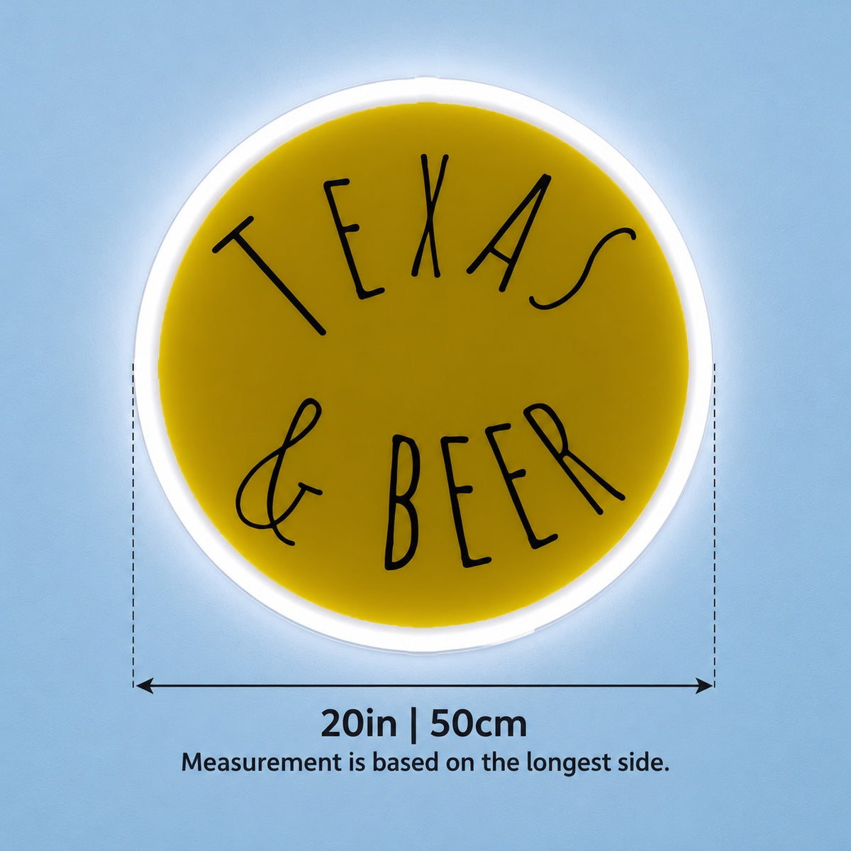 Texas & Beer LED Neon Sign - size guide