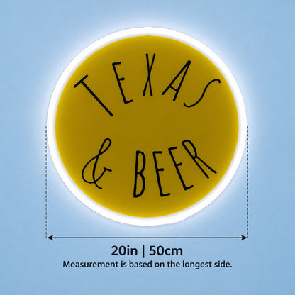 Texas & Beer LED Neon Sign - size guide