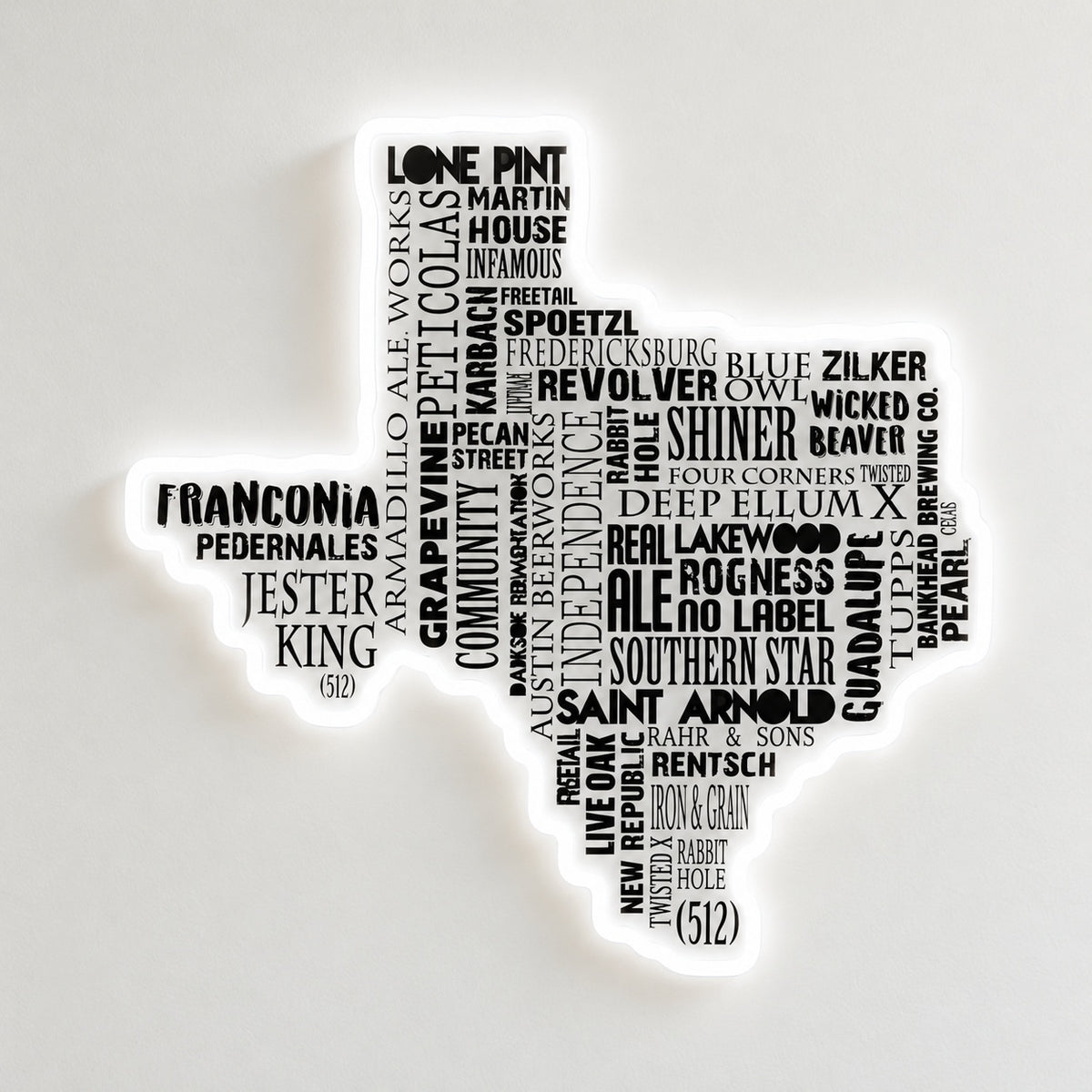 Texas Brewery Map LED Neon Sign - natural light view